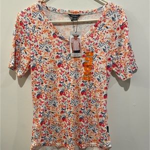 Eddie Bauer Soft Cotton V~Neck,  Multicolored Henley High/Low Women’s Henley Tee